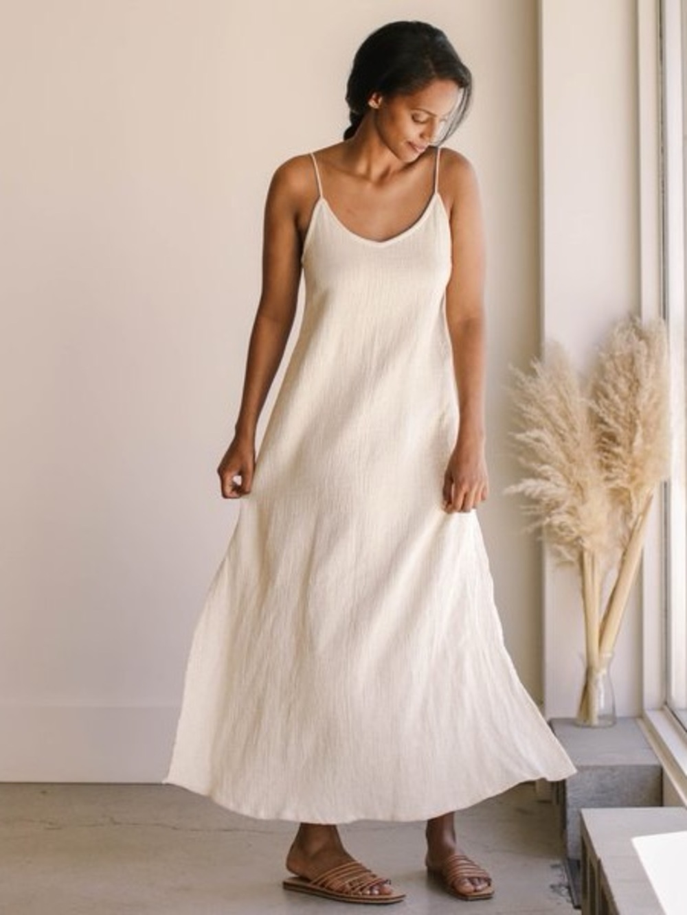 BAHHGOOSE Rose Dress Linen Cotton in Wheat Size S/M VGUC
